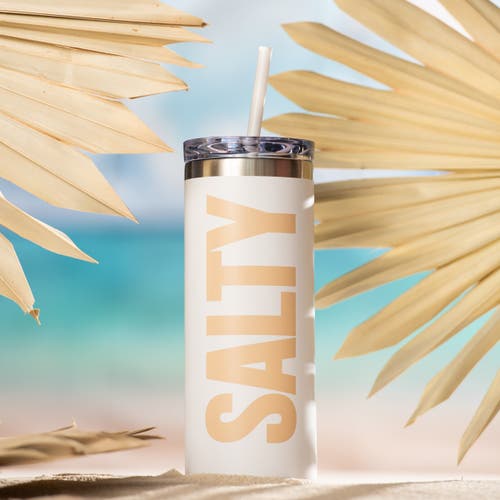 Totalee Gift Salty Tumbler W/ Straw Metal White 18 oz In White