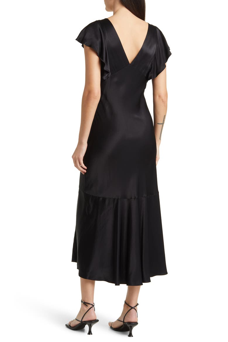 Dina Flutter Sleeve Midi Dress, Alternate, color, BLACK