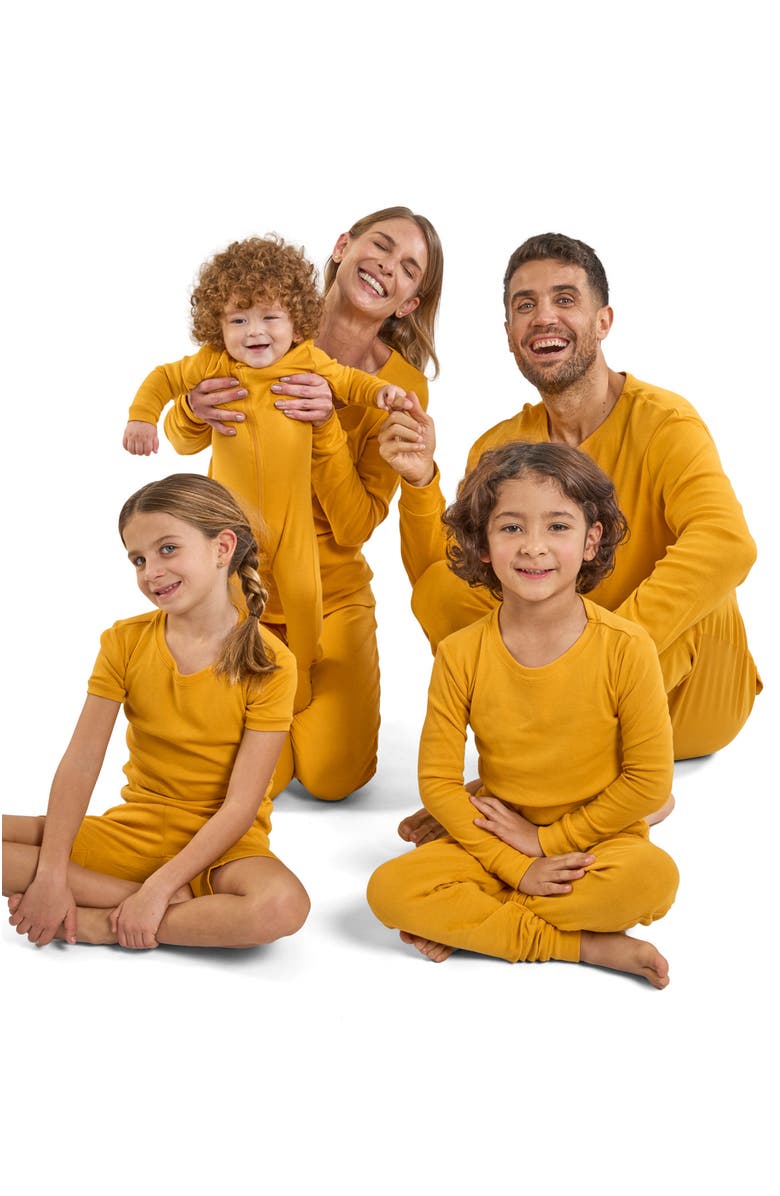 Leveret Footed Solid Cotton Matching Family Pajamas, Alternate, color, Mustard