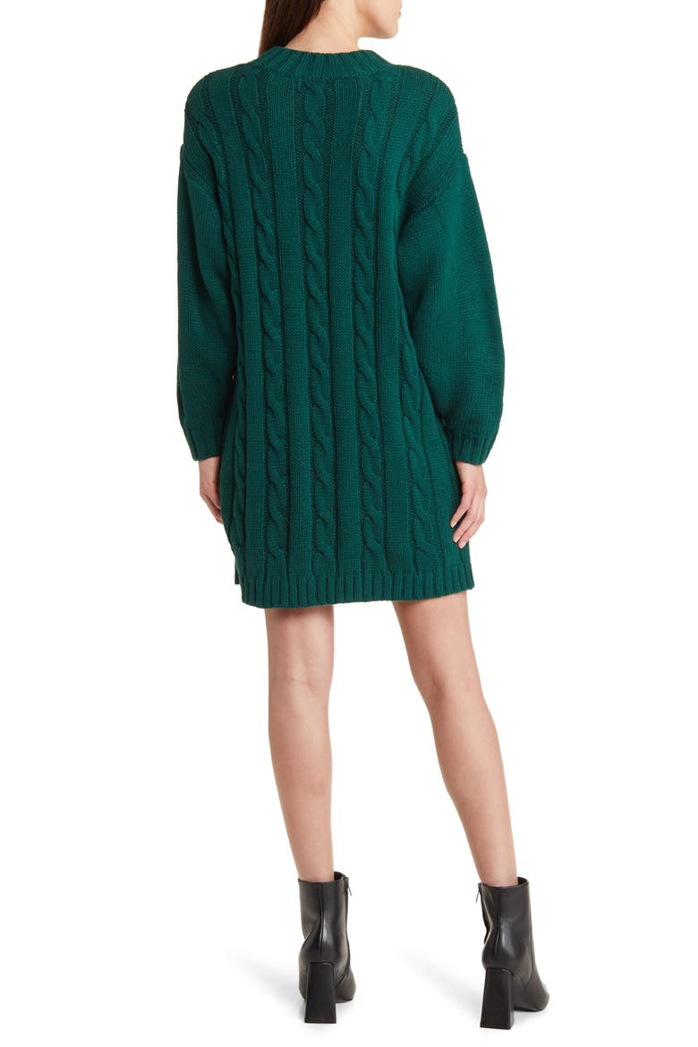Staycation Cable Stitch Long Sleeve Sweater Dress, Alternate, color, CALLA GREEN