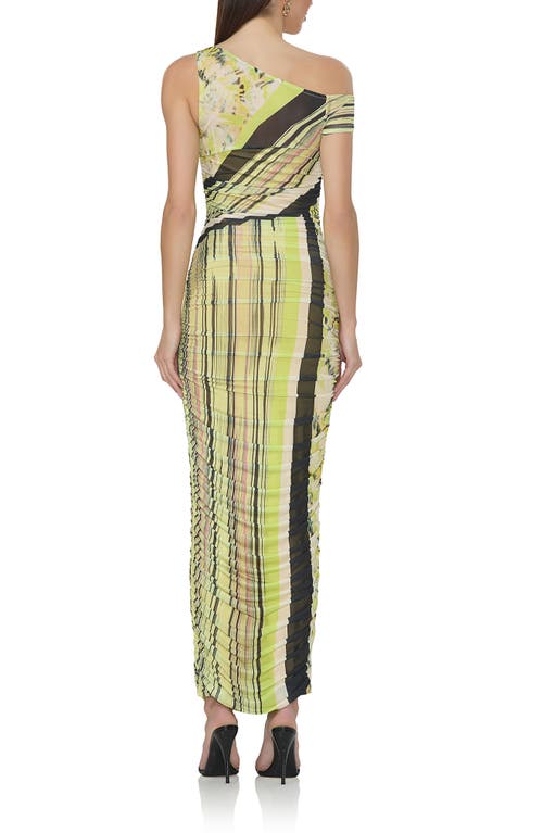Afrm Biona One-shoulder Ruched Mesh Maxi Dress In Wing Stripe