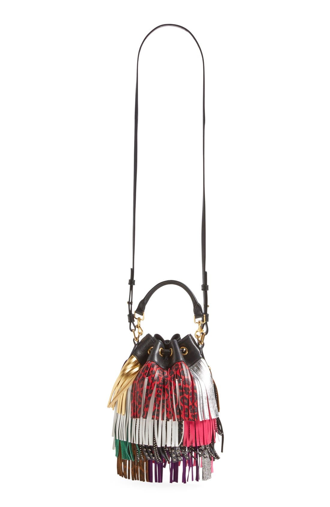 Saint Laurent 'Emmanuelle' Suede Fringe Bucket Bag, Alternate, color, 