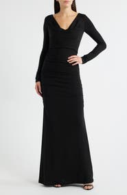 Black Halo Rafaela Long Sleeve Glitter Knit Gown