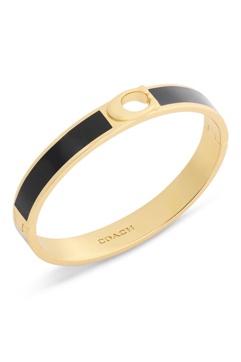 Signature C Enamel Hinge Bangle, Main, color, BLACK/ GOLD
