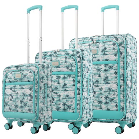Palm Print 3-Piece Expandable Softside Spinner Luggage Set