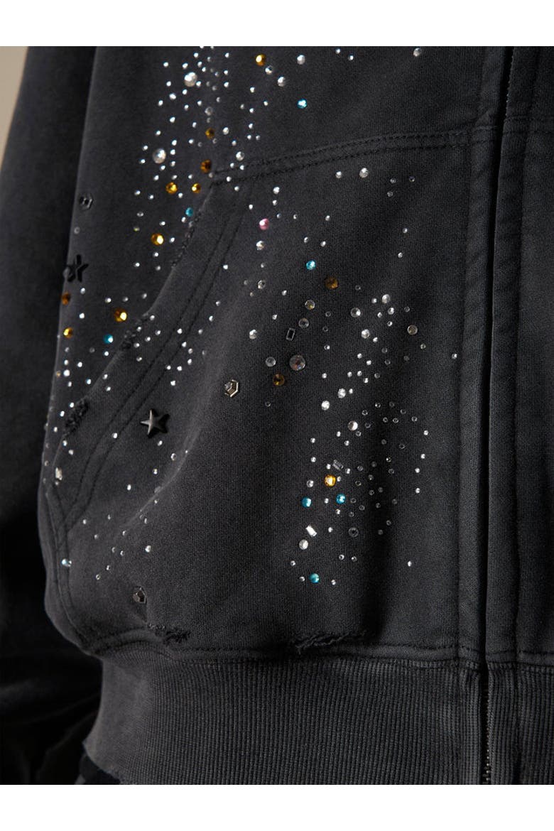 Rhinestone Zip Up V302 Hoodie, Alternate, color, Black