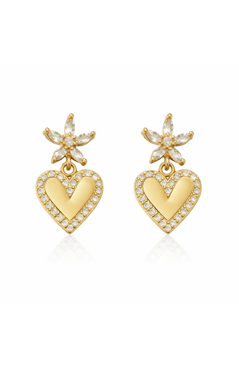 Hollywood Sensation Bloom Heart Drop Earrings, Main, color, Gold