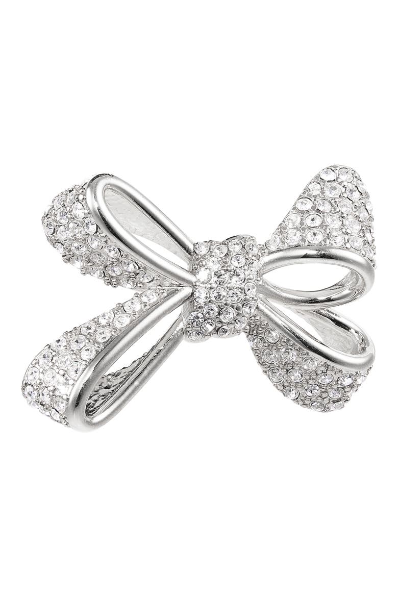 Small Pavé Crystal Bow Earrings, Alternate, color, SILVER