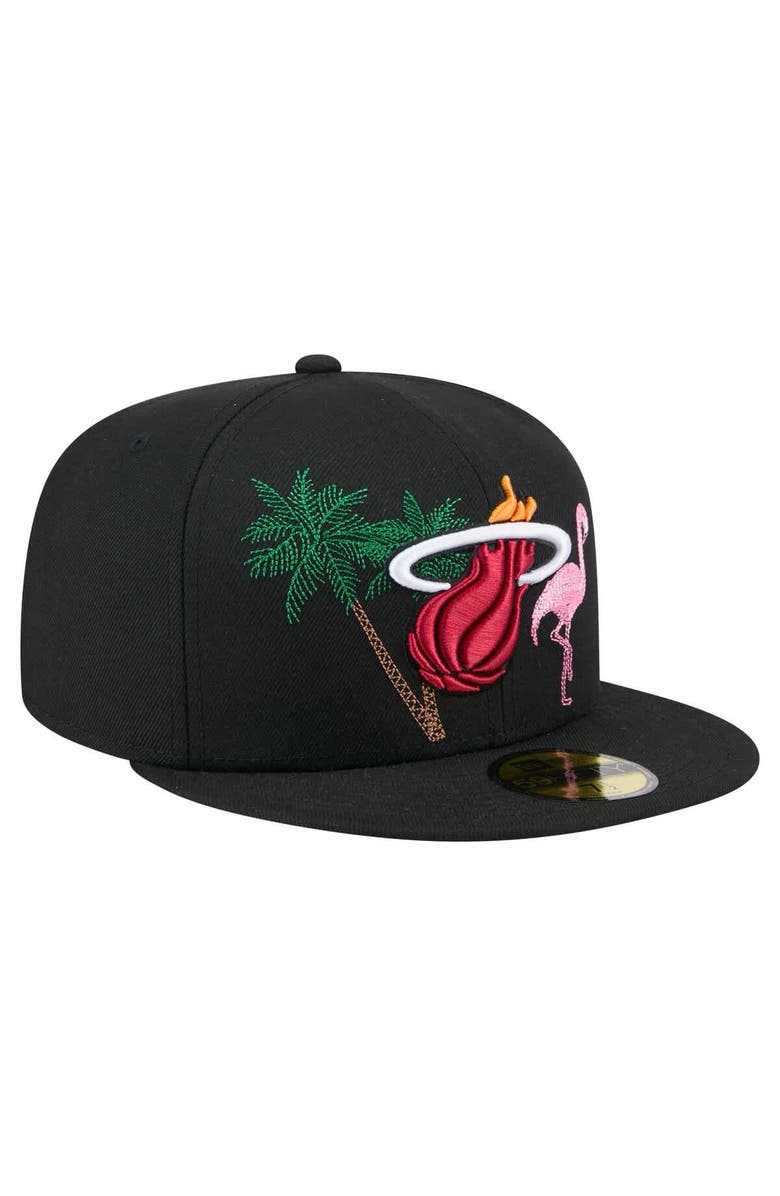 New Era Men's New Era Black Miami Heat State Stitch 59FIFTY Fitted Hat, Alternate, color, Black