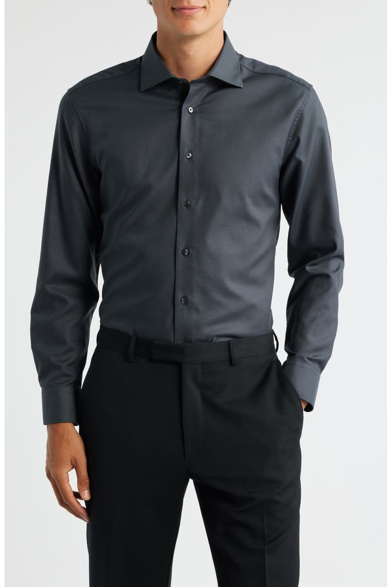 Slim Fit Structured Cotton Twill Dress Shirt, Main, color, BLACK