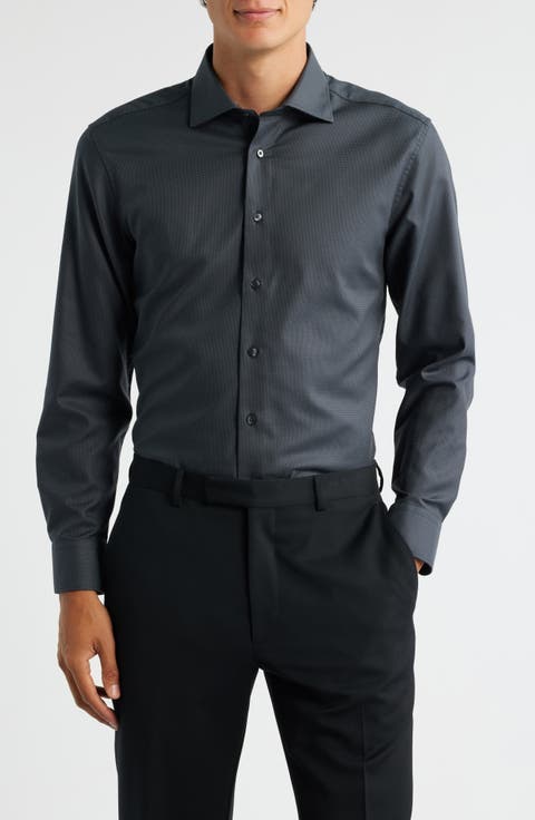 Slim Fit Structured Cotton Twill Dress Shirt (Regular & Long)