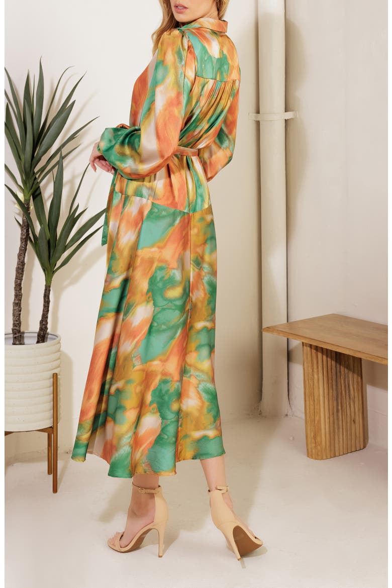 Wanna Be Loved Long Sleeve Tie Waist Shirtdress, Alternate, color, GREEN BROWN