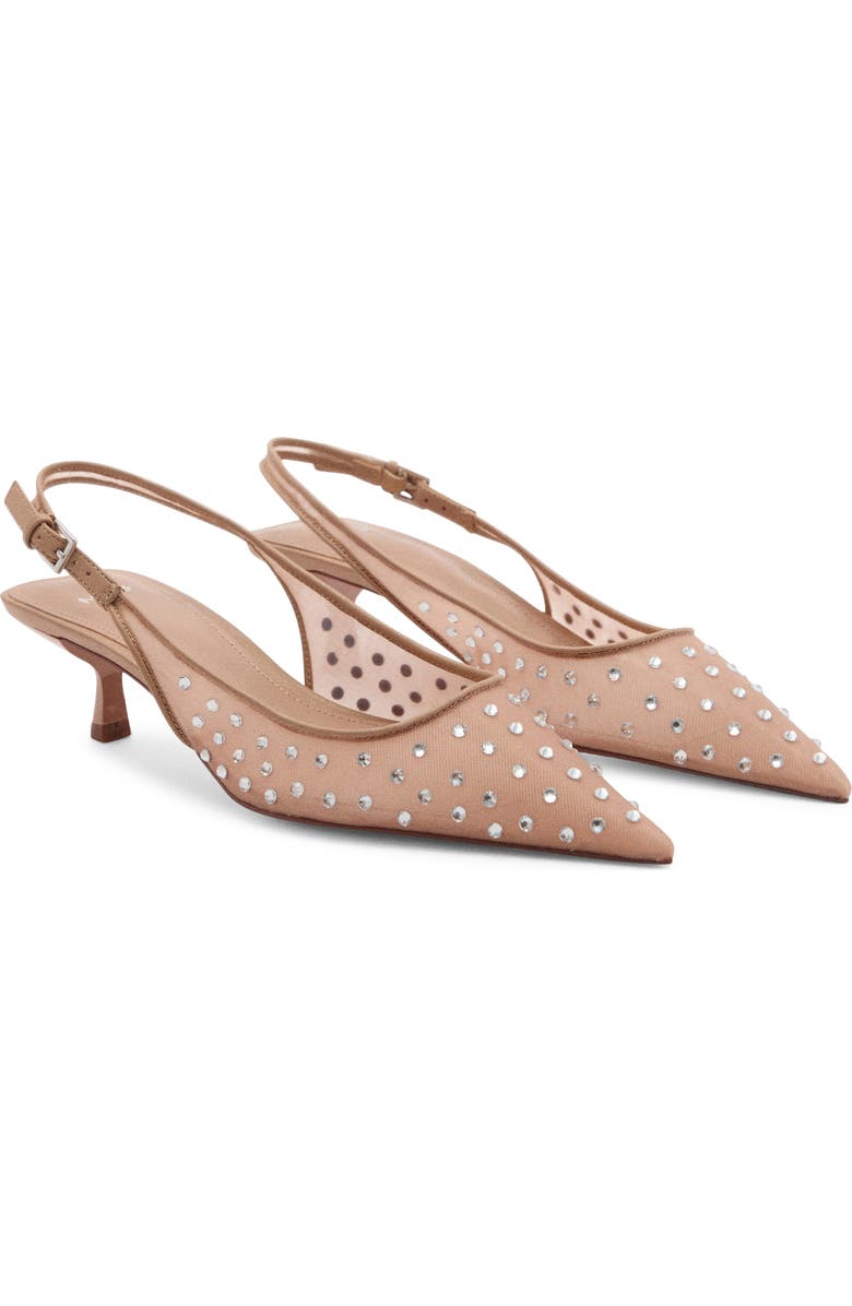 MANGO Crystal Pointed Toe Kitten Heel Slingback Pump, Main, color,
