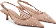 MANGO Crystal Pointed Toe Kitten Heel Slingback Pump