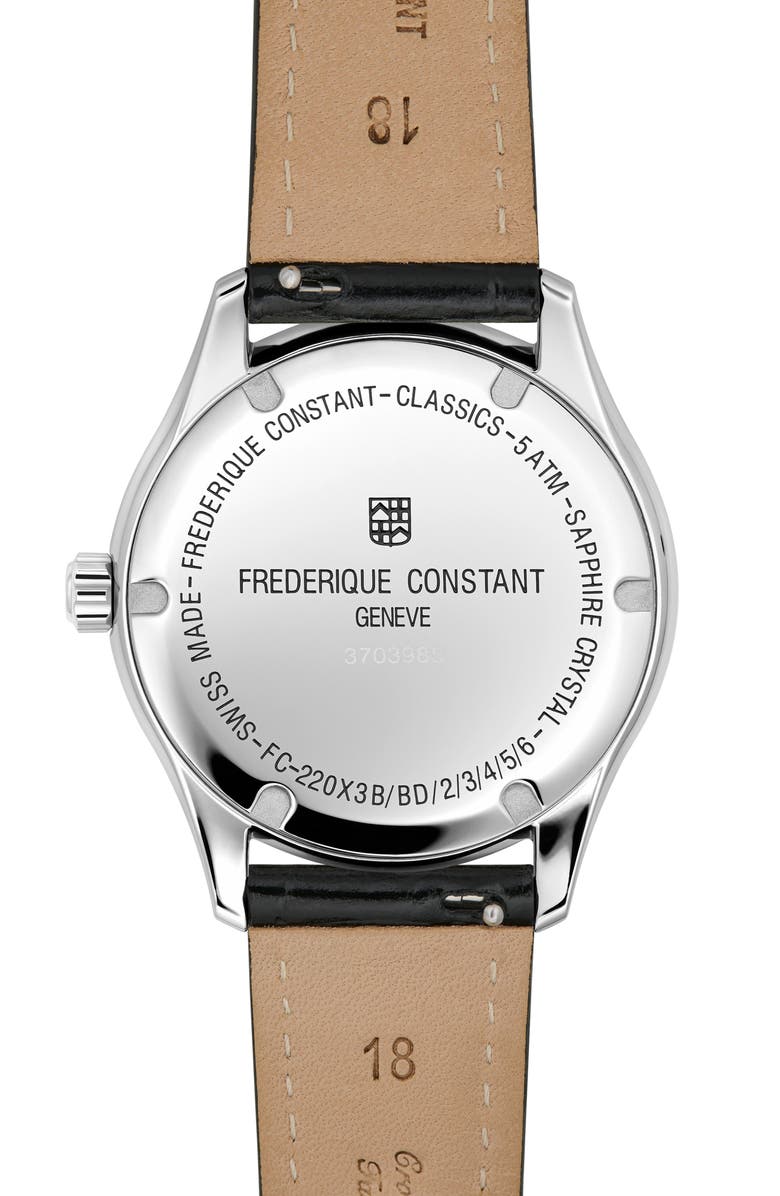 FREDERIQUE CONSTANT Classic Leather Strap Watch, 36mm, Alternate, color, Silver