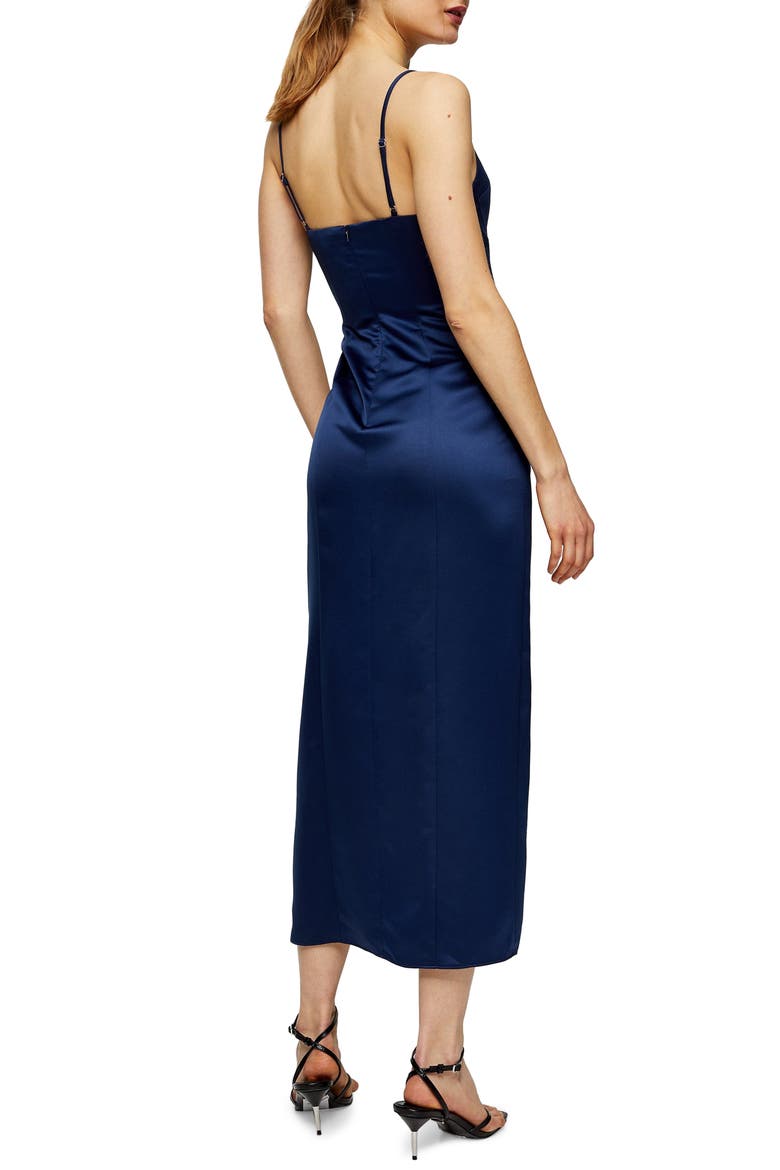Bustier Bodice Satin Midi Slipdress, Alternate, color, NAVY BLUE