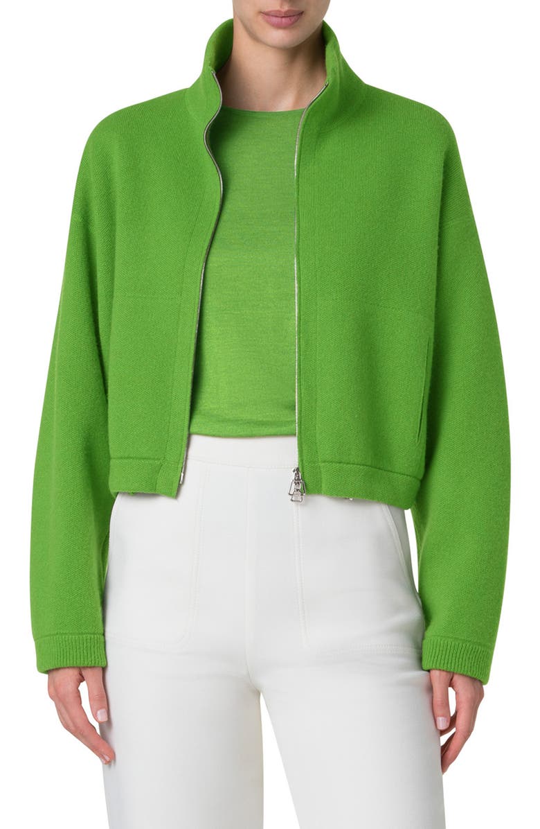 Akris Piqué Knit Cashmere Crop Zip-Up Cardigan, Main, color, 