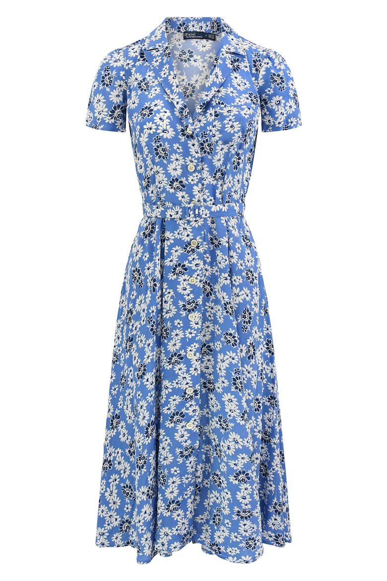 Hampton Floral Crepe Midi Shirtdress, Alternate, color, BLUE COSMOS FLORAL