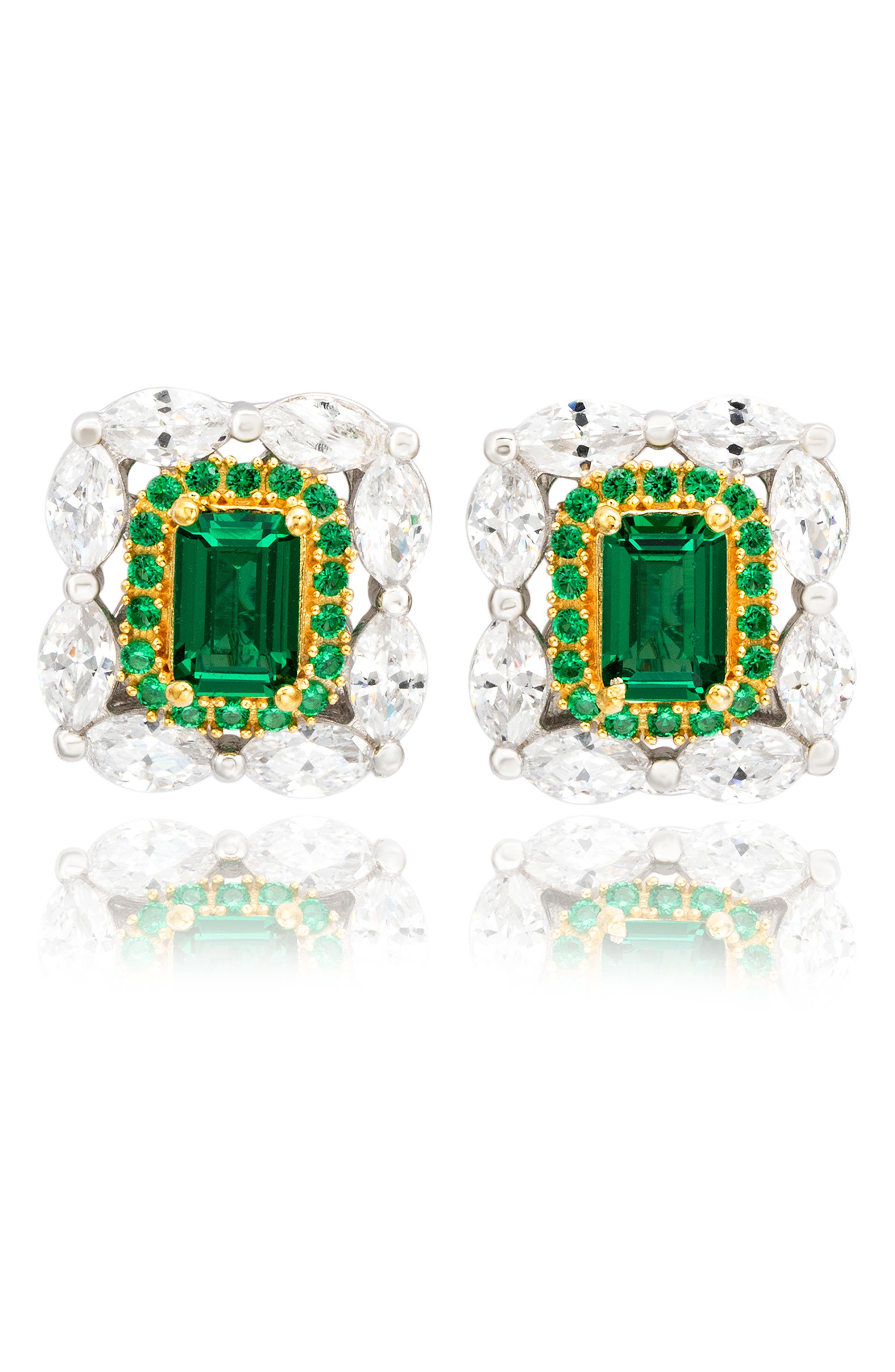 SUZY LEVIAN Sterling Silver Emerald Cut CZ Stud Earrings