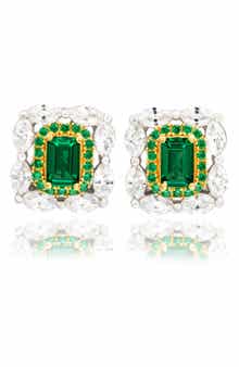 SUZY LEVIAN Sterling Silver Emerald Cut CZ Stud Earrings