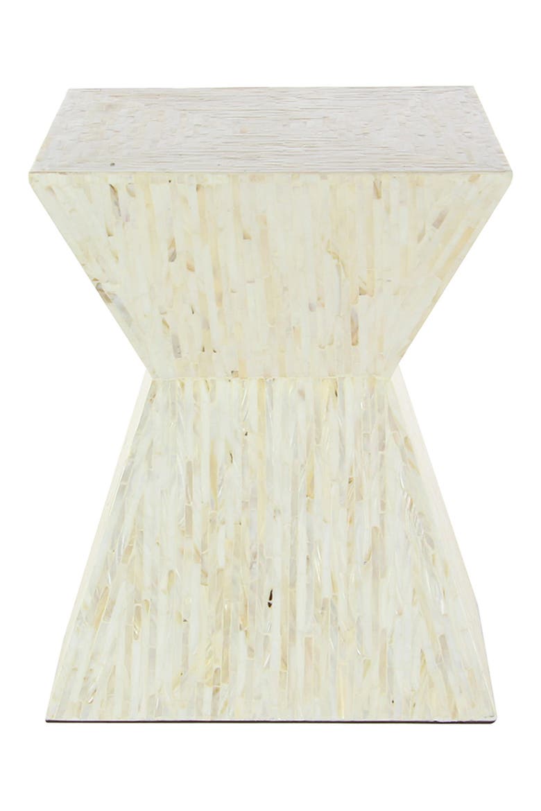 Beige Mother of Pearl Handmade Hourglass Shaped Accent Table, Alternate, color, BEIGE