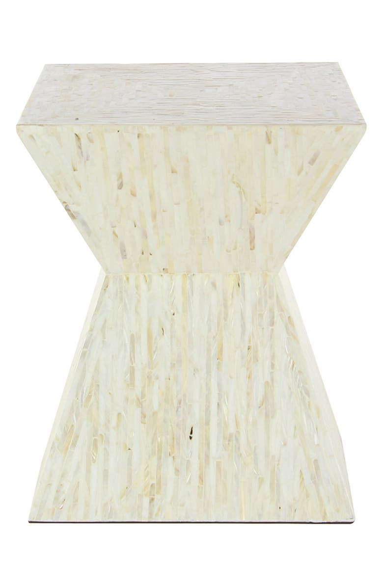 GINGER BIRCH STUDIO Beige Mother of Pearl Handmade Hourglass Shaped Accent Table, Alternate, color, 