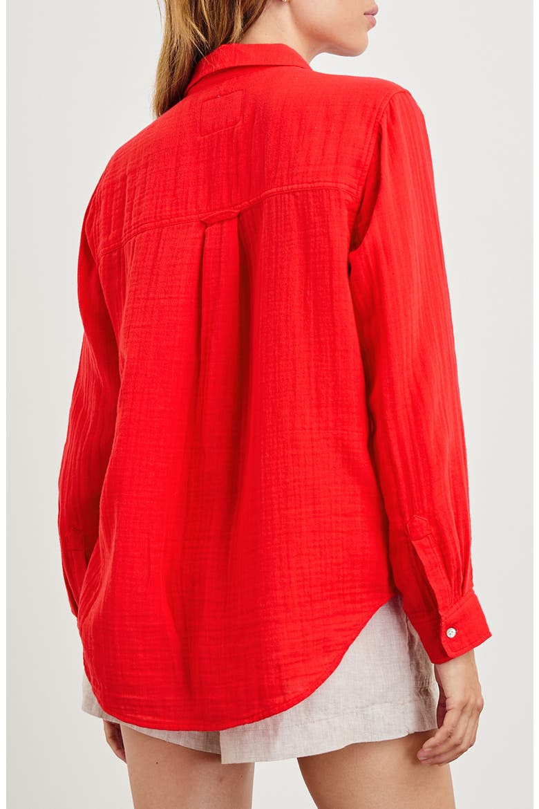 Ellis Organic Cotton Gauze Button-Up Shirt, Alternate, color, CHERRY