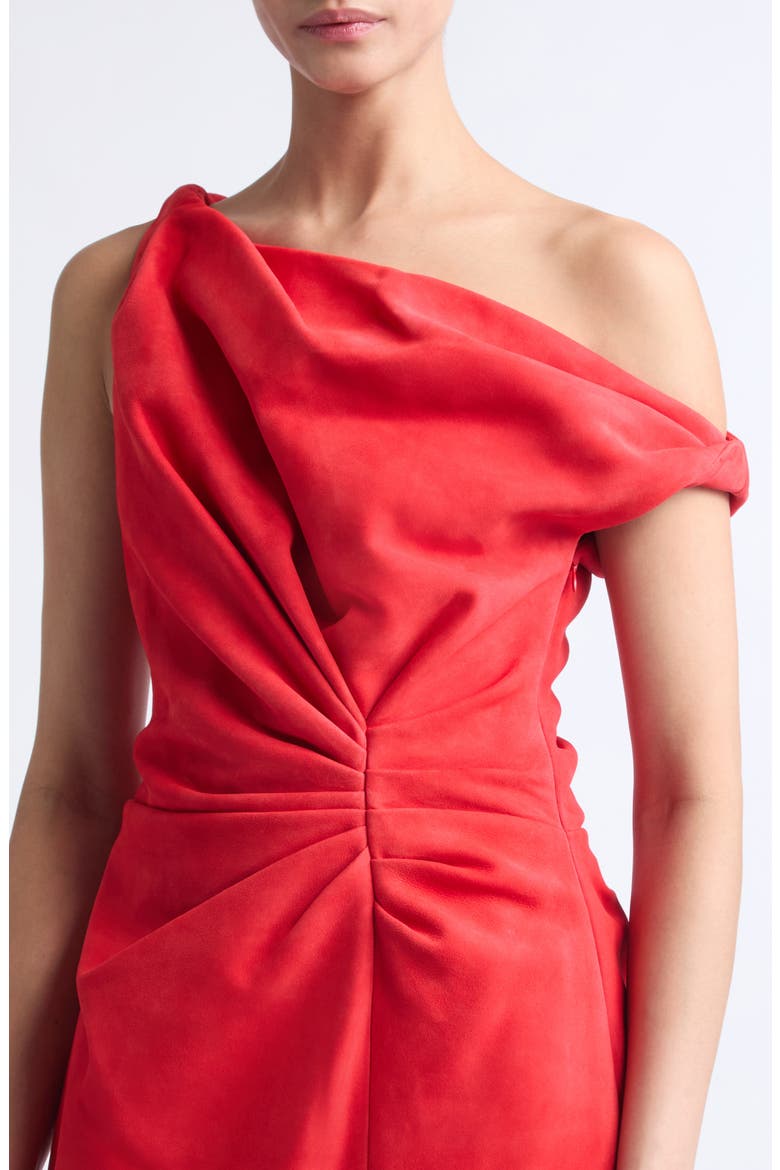 Kaelin One-Shoulder Suede Midi Dress, Alternate, color, RED