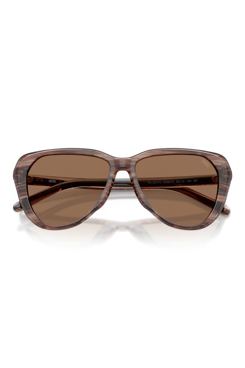 56mm Pilot Sunglasses, Alternate, color, STRIATED BROWN / DARK BROWN