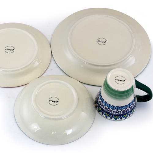 Elama Zen Mozaik 16pc 3-tier Stoneware Dinnerware Set In Green