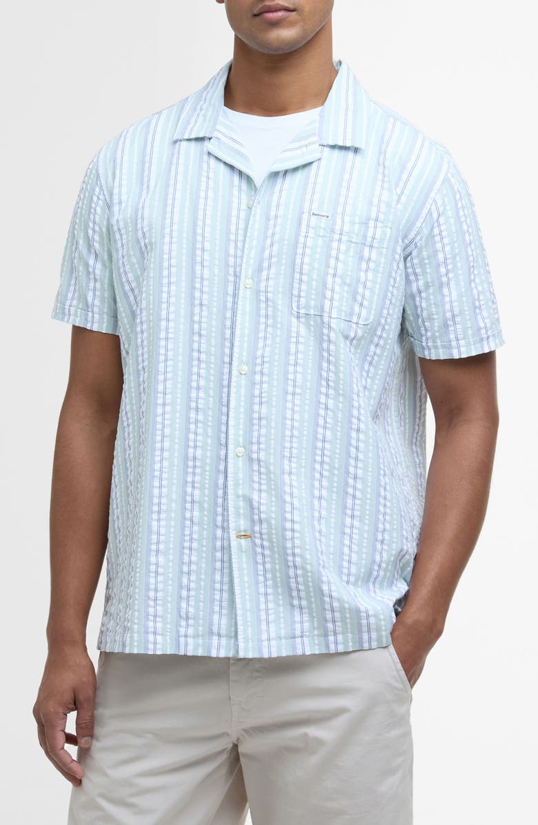 Barbour Beechcroft Stripe Cotton Seersucker Camp Shirt, Main, color, Pale Apple