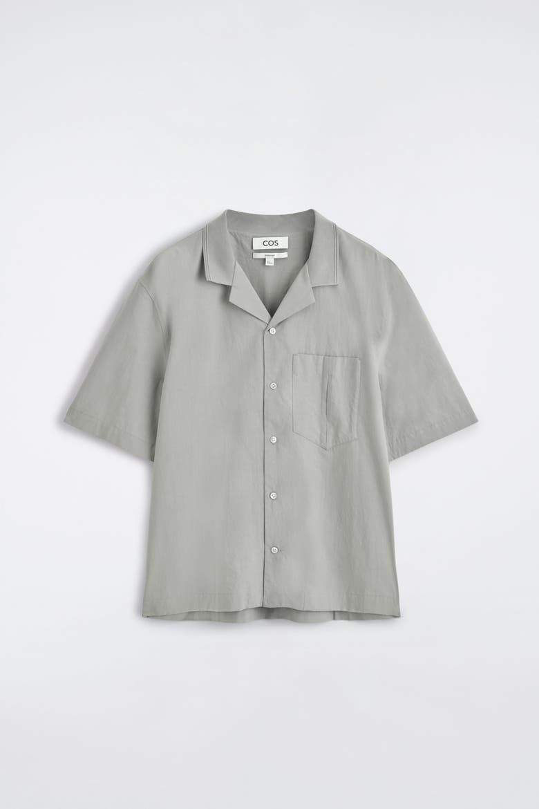 Camp-collar Cotton Shirt, Alternate, color, LIGHT GRAY