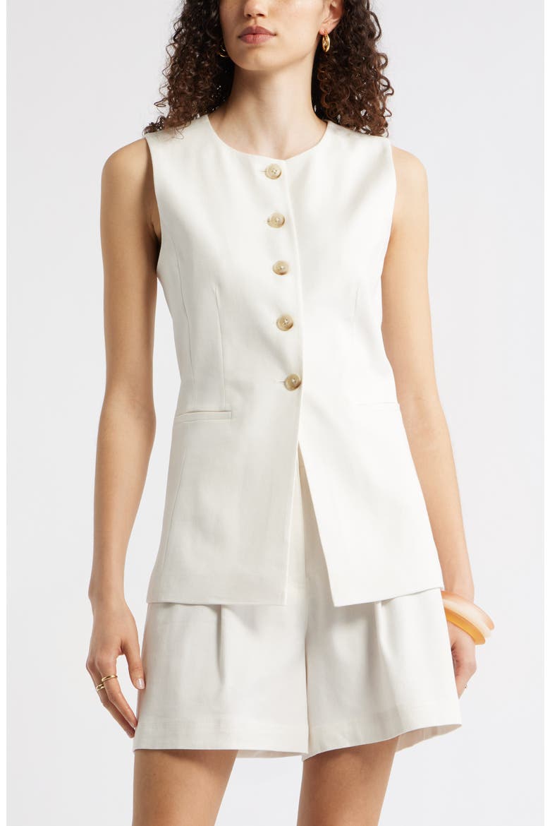 Linen Blend Longline Vest, Main, color, IVORY TOFU