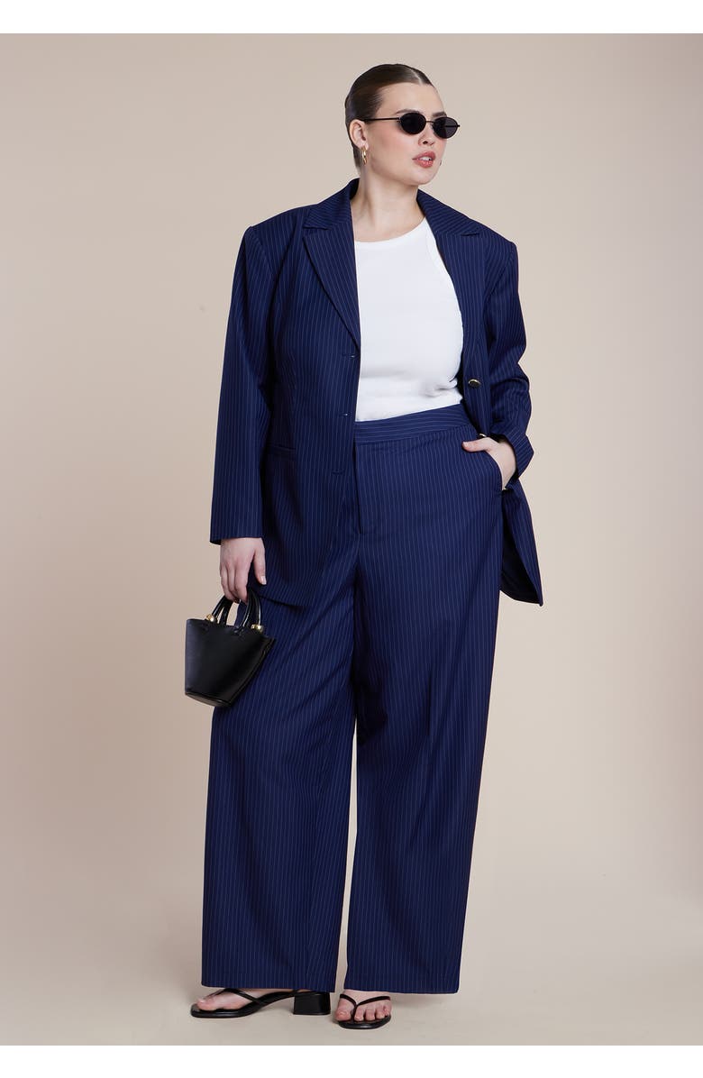 ELOQUII Nipped Waist Blazer With Back Adjuster, Alternate, color, Navy Pinstripe