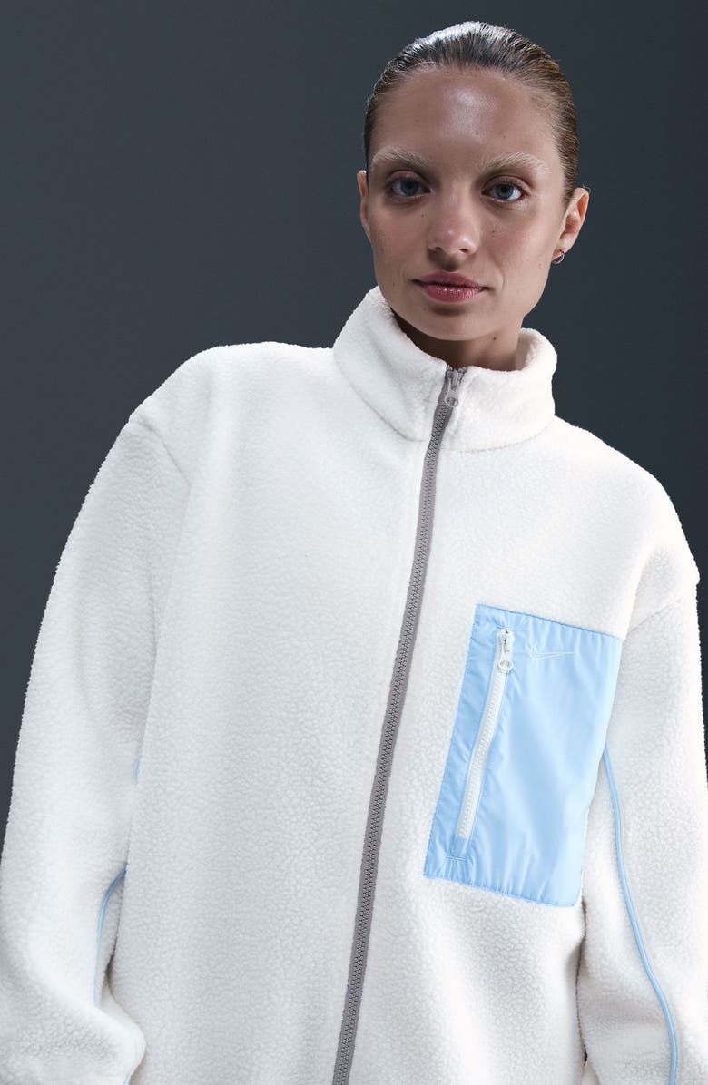 Nike Sportswear Textured Fleece Graphic Zip-Up Jacket, Alternate, color, Sail/ Celestine Blue/ Sail
