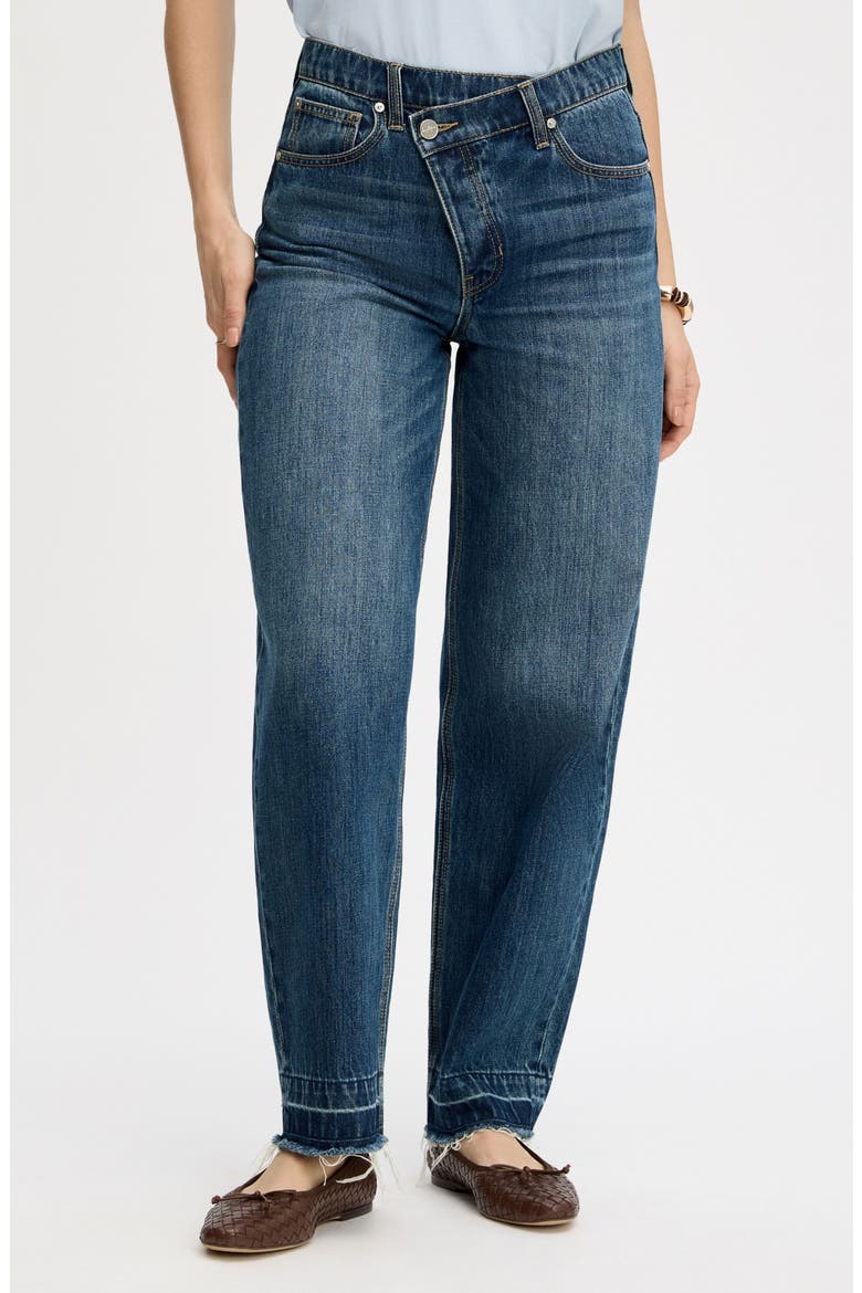 Crossover Waist Release Hem Taper Leg Jeans, Main, color, BOZEMAN MED WASH