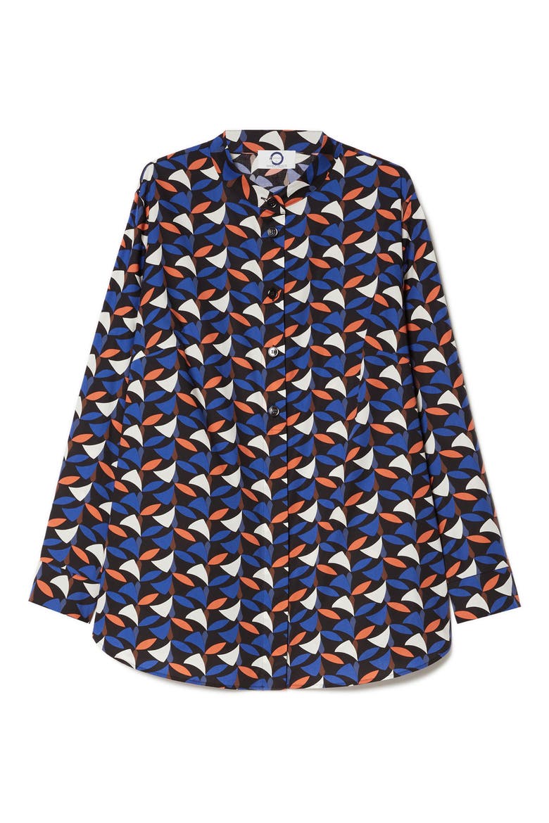 Materia Abstract Print Stretch Cotton Button-Up Shirt, Main, color, NAVY