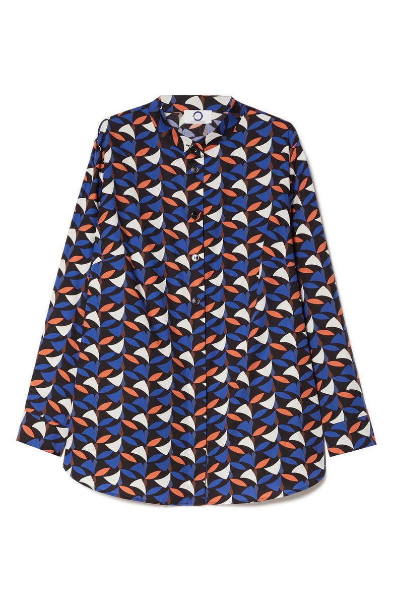 Marina Rinaldi Materia Abstract Print Stretch Cotton Button-Up Shirt, Main, color, Navy