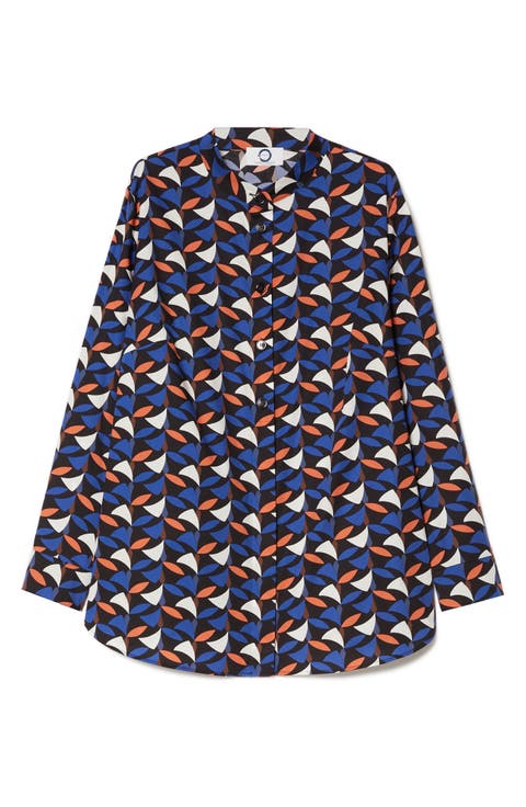 Materia Abstract Print Stretch Cotton Button-Up Shirt (Plus)