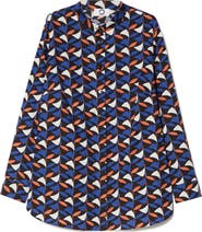 Marina Rinaldi Materia Abstract Print Stretch Cotton Button-Up Shirt