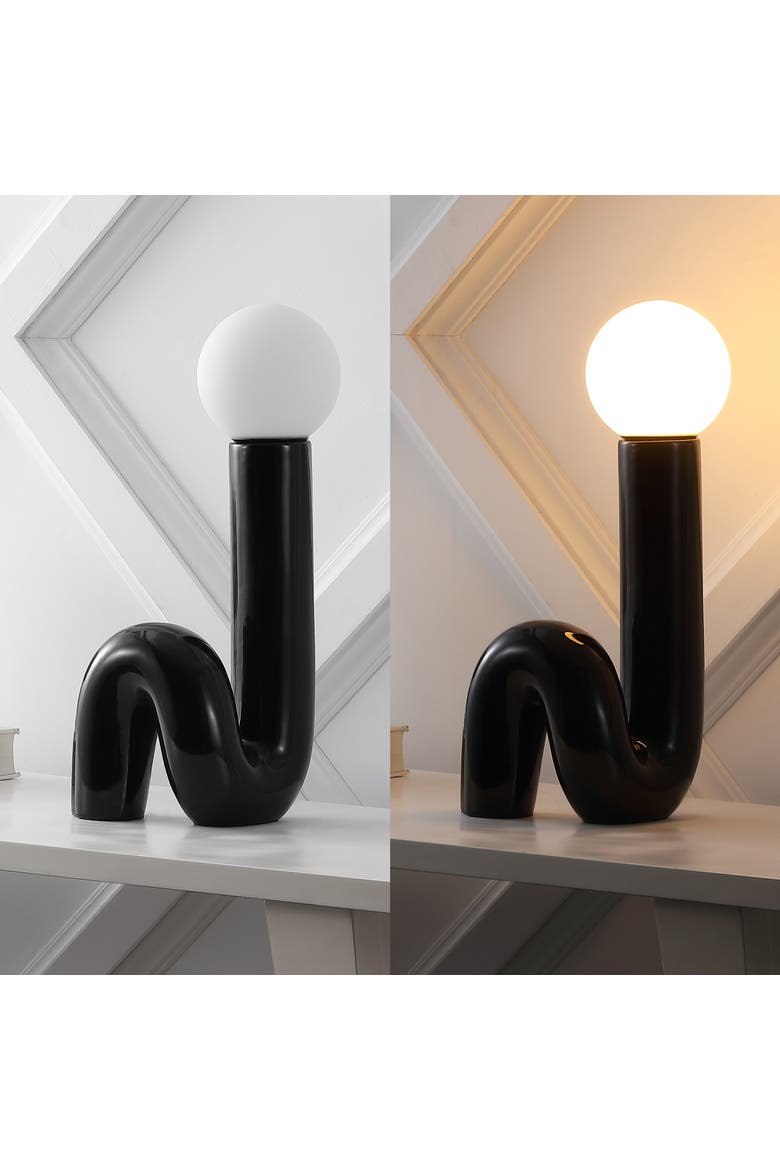 Katya 18" Scandinavian Minimalist Ceramic Spiral Tube LED Table Lamp, Alternate, color, Black