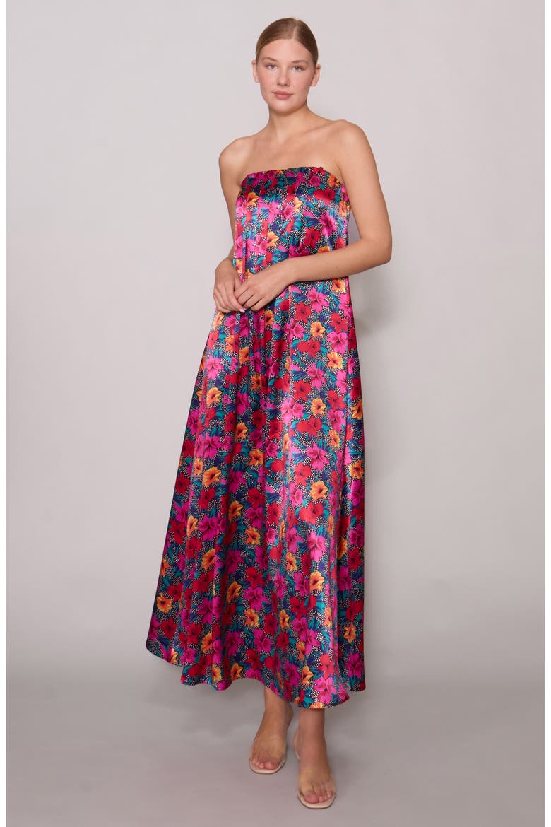 Print Sleeveless Satin Maxi Dress, Alternate, color, BLACK MAGENTA MULTI