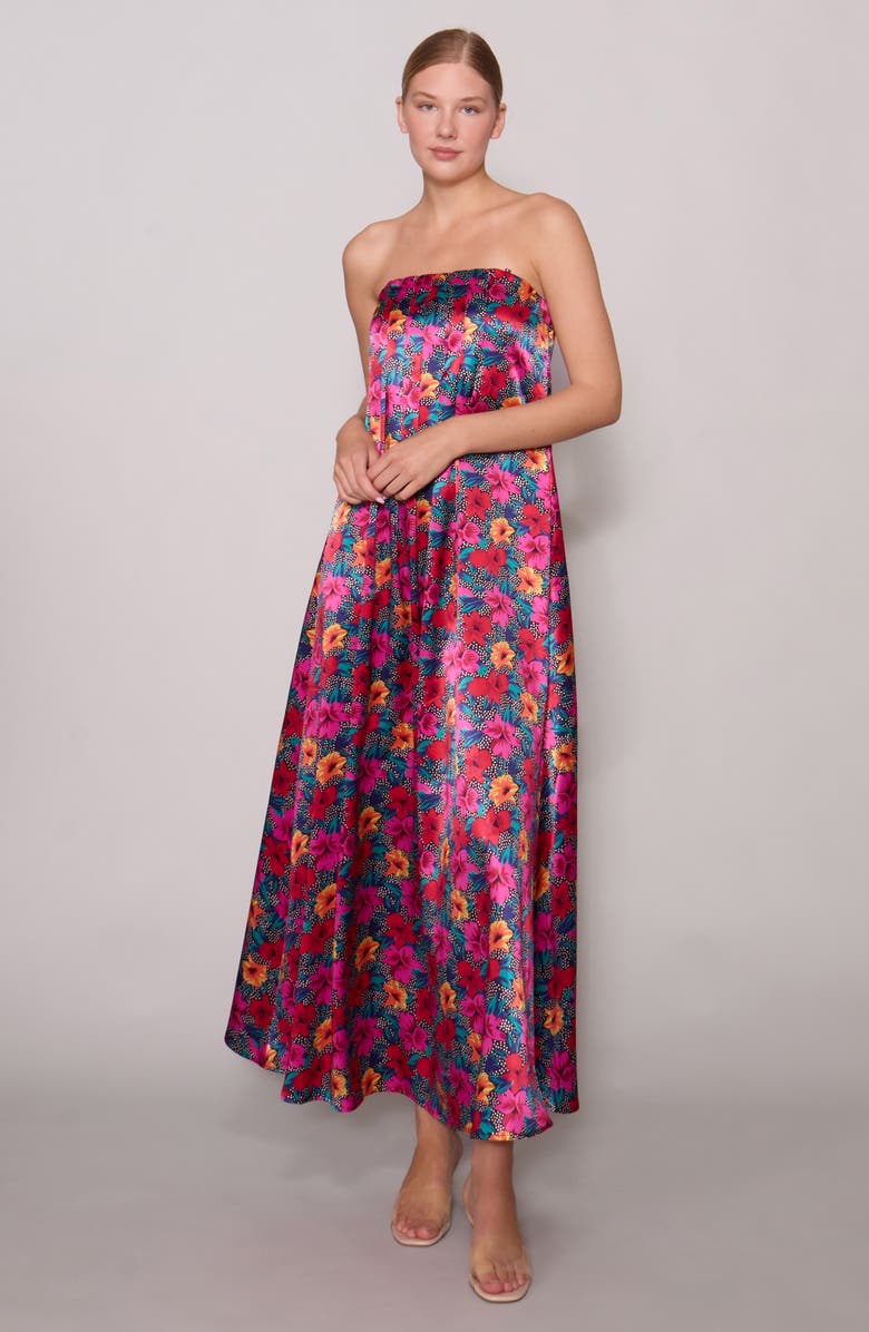 MELLODAY Print Sleeveless Satin Maxi Dress, Alternate, color, Black Magenta Multi