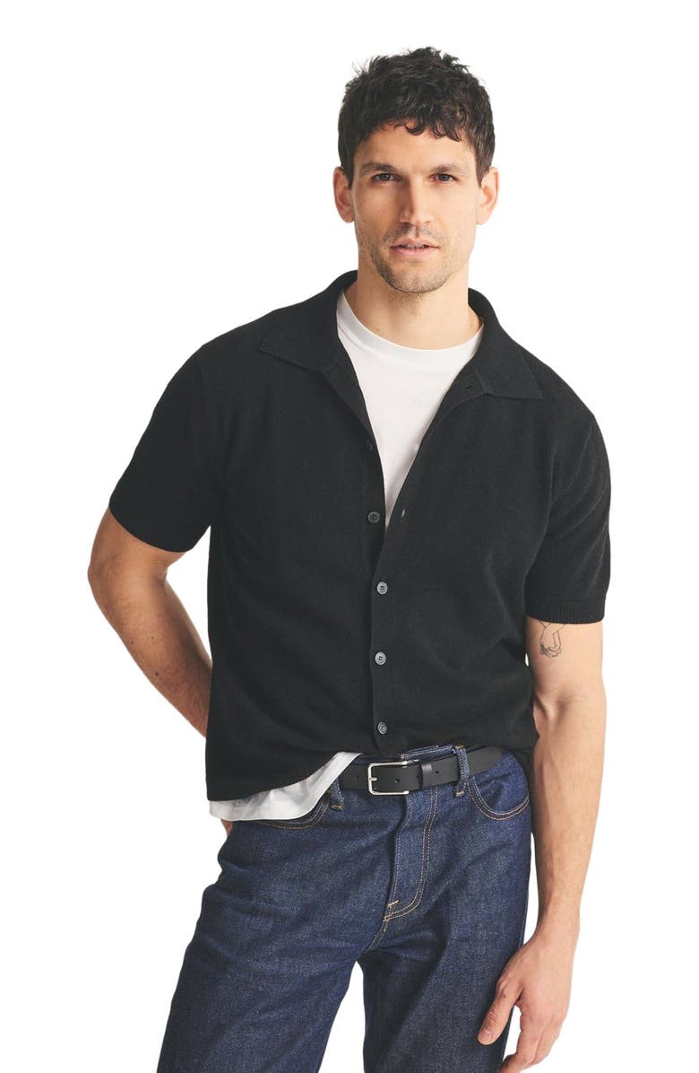 NAADAM Signature Cashmere Short Sleeve Button Down, Main, color, Black