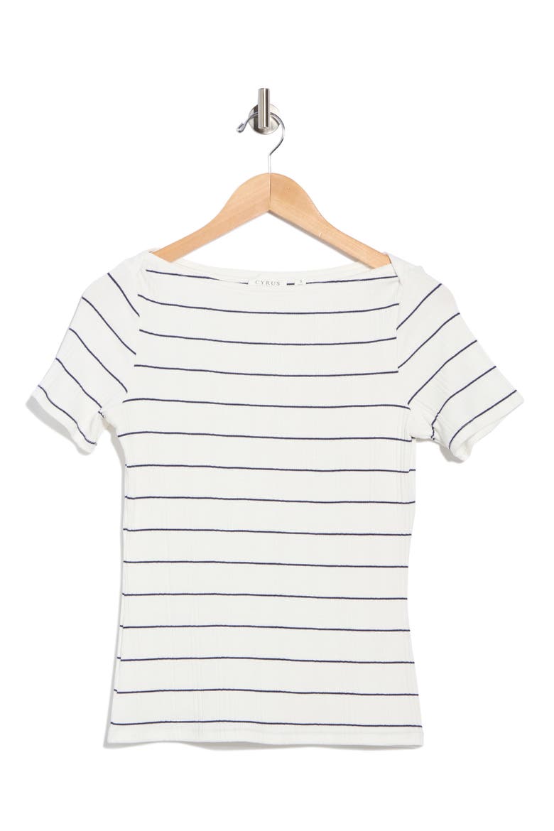 Stripe Boat Neck Short Sleeve Top, Alternate, color, BONE/ ECLIPSE