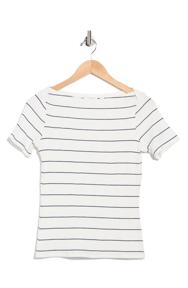 CYRUS Stripe Boat Neck Short Sleeve Top, Alternate, color, Bone/ Eclipse