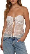 Motel Gretaili Strapless Sheer Embroidered Split Front Top