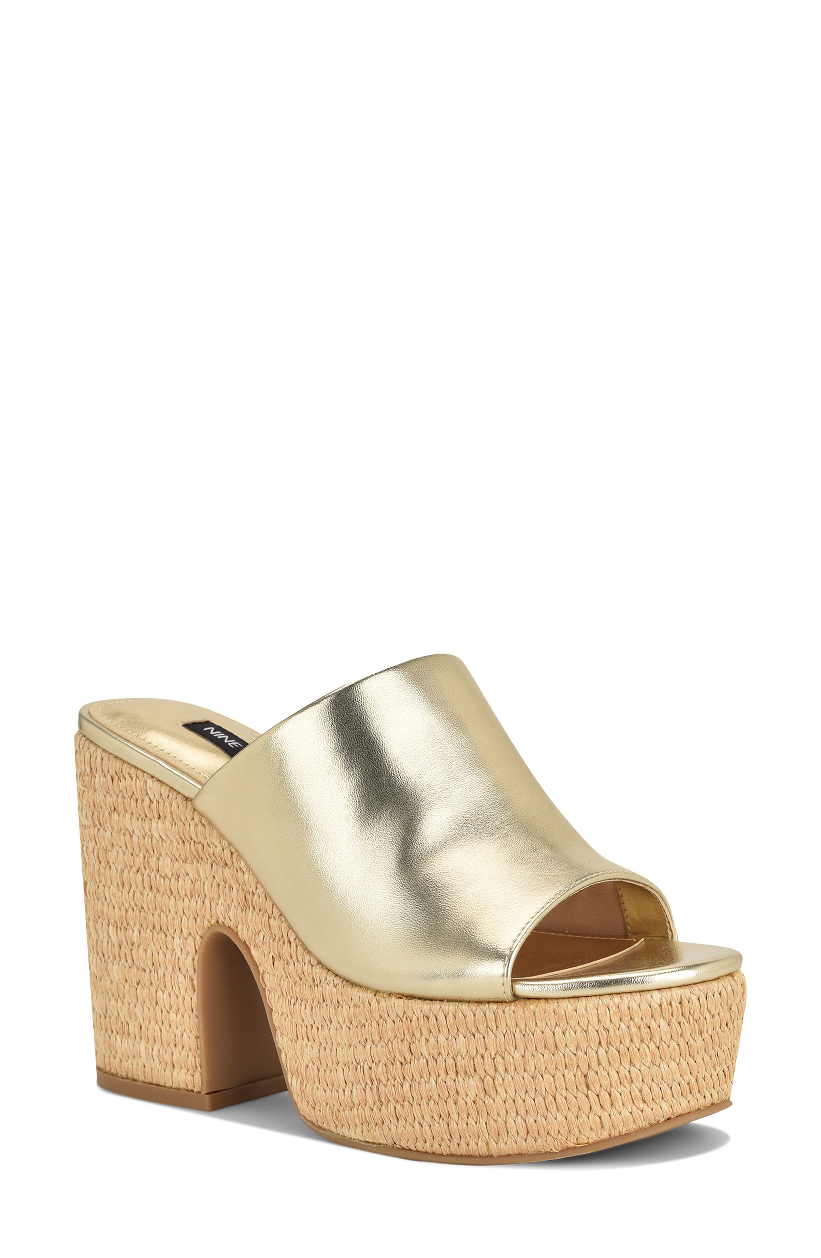 Nine West Olley Platform Slide Sandal, Main, color, Gold 710