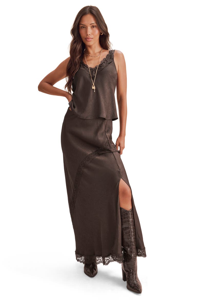 Penelope Lace Maxi Skirt, Alternate, color, JAVA BROWN