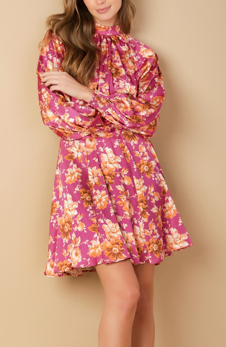 FLYING TOMATO Mock Neck Long Sleeve Minidress, Alternate, color,